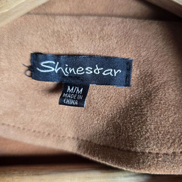Shinestar Moto Faux Suede Jacket Medium Camel Tan Stretch Cropped Trend Y2K - Picture 4 of 12